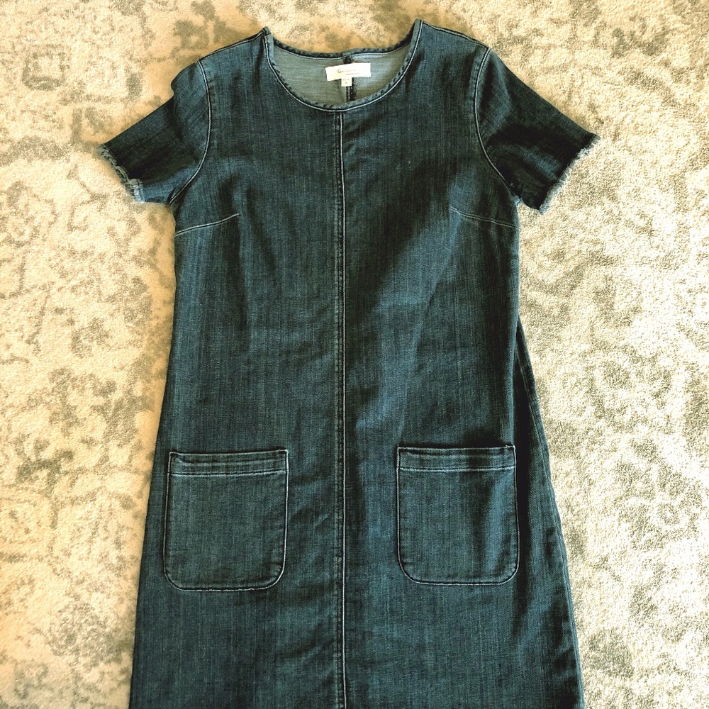 Two by Vince Camuto Frayed Denim Shift Dress, Sz S